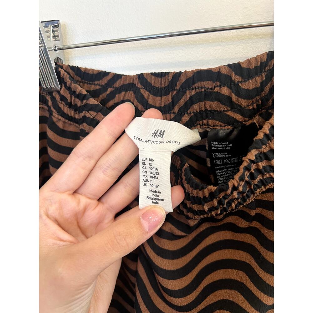 H&M Brown Black Wavy Stripe Wide Leg Pants Size 10-11Y - Picture 3 of 4
